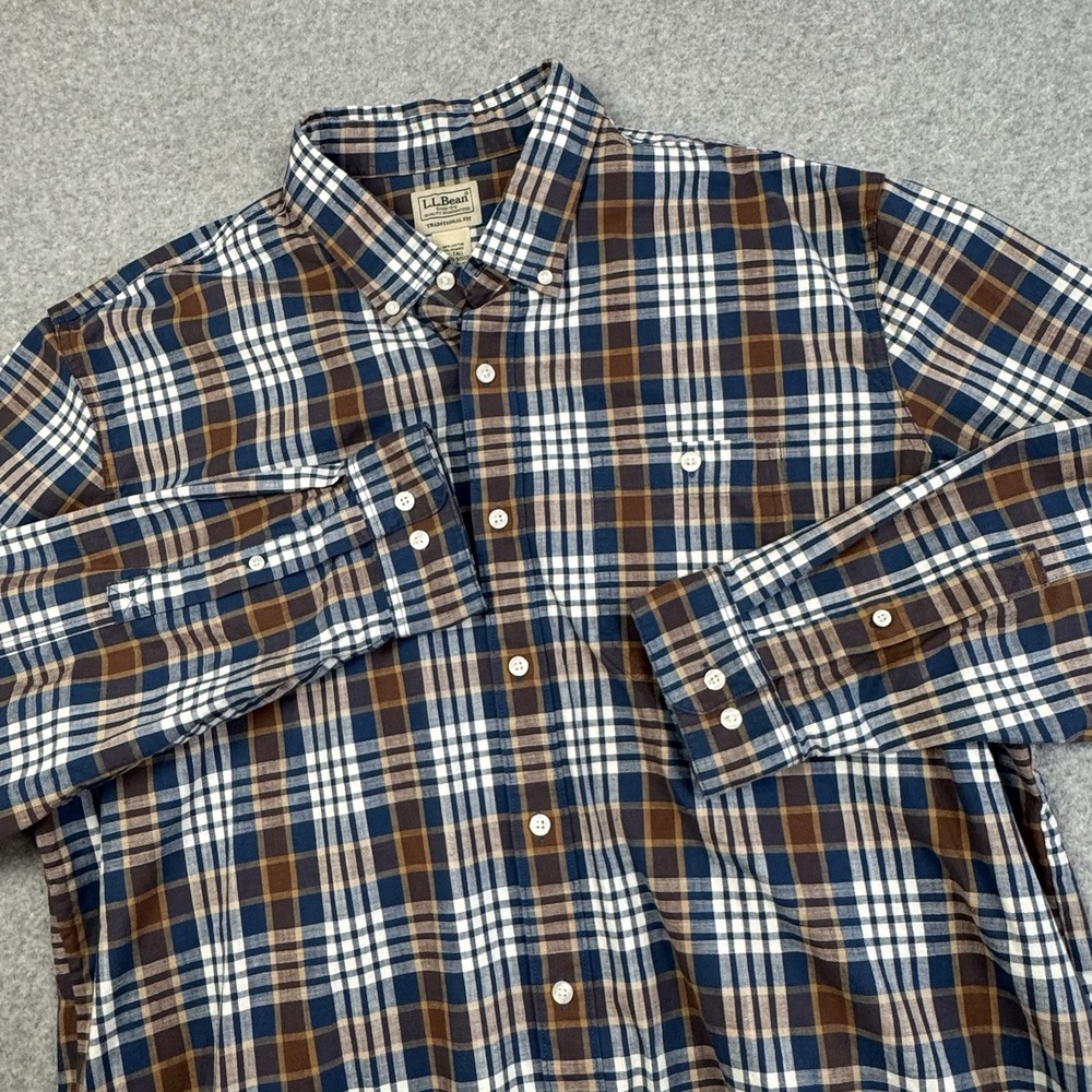 LL Bean Comfort Stretch Chambray Shirt Men's XL Tall Traditional Fit 515131